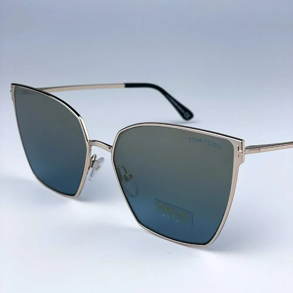 NEW Tom Ford FT0653/S 28V Gold Rose Blue Mirrored Metal Cat Eye Women Sunglasses